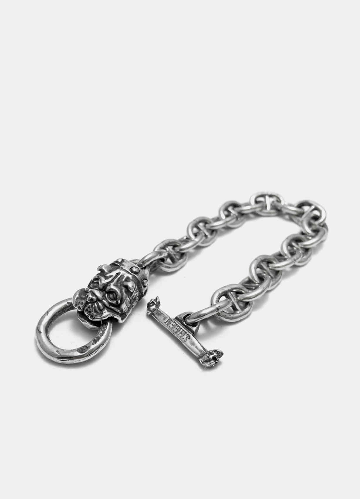 Bulldog Silver Bracelet w/Anchor Chains