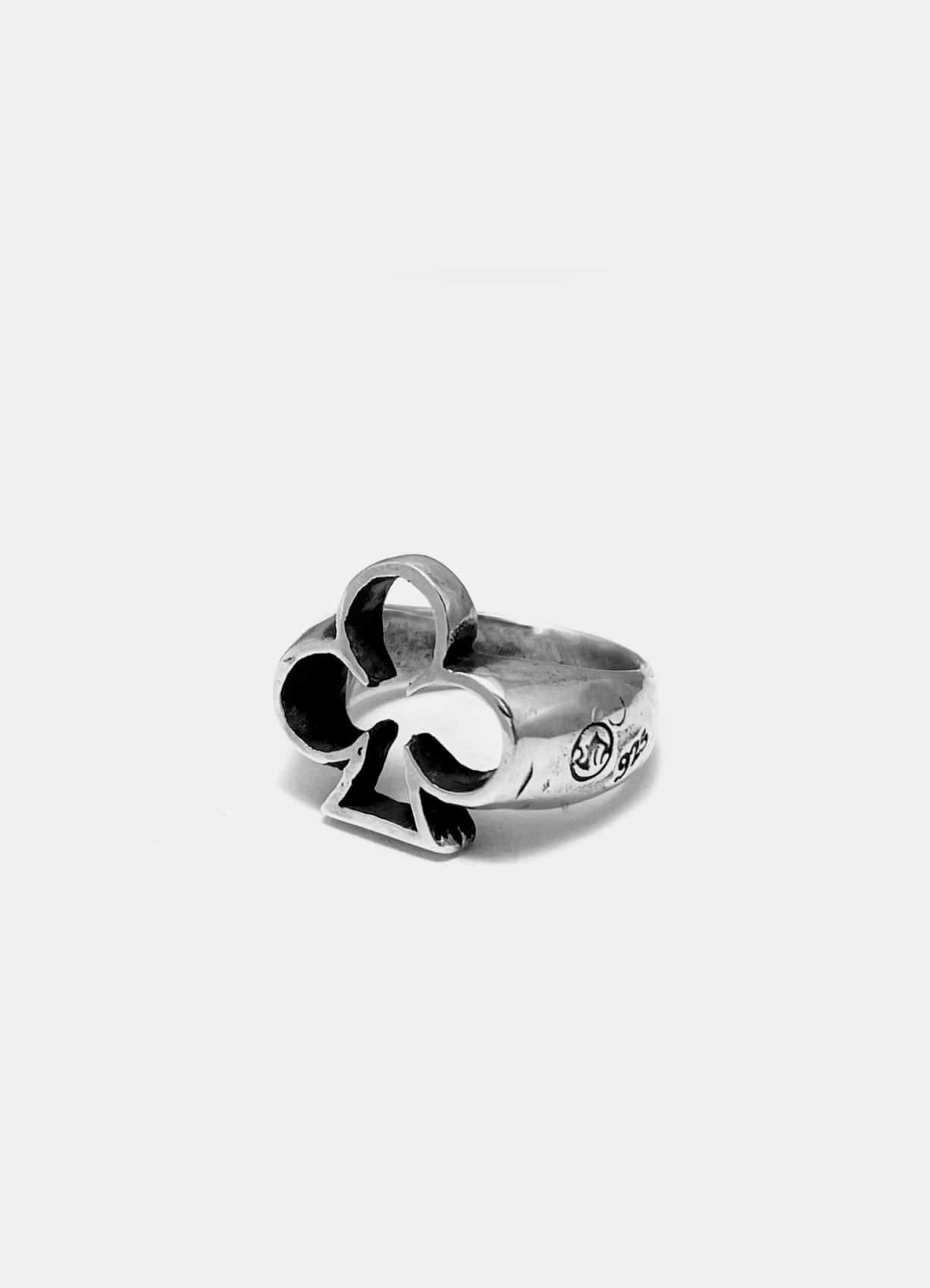 Playing Card Suit Silver Ring Clover MID Size